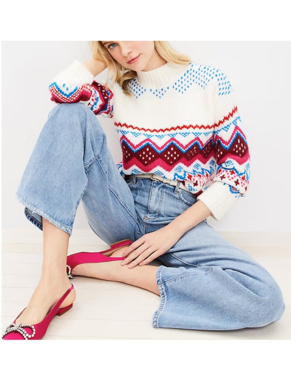 LOFT Fair Isle Wide Sleeve Mock Neck Sweater - Size XL - NWT - Picture 2 of 2
